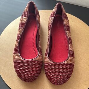 Stylish Red and Tan Beaded Women's Flats